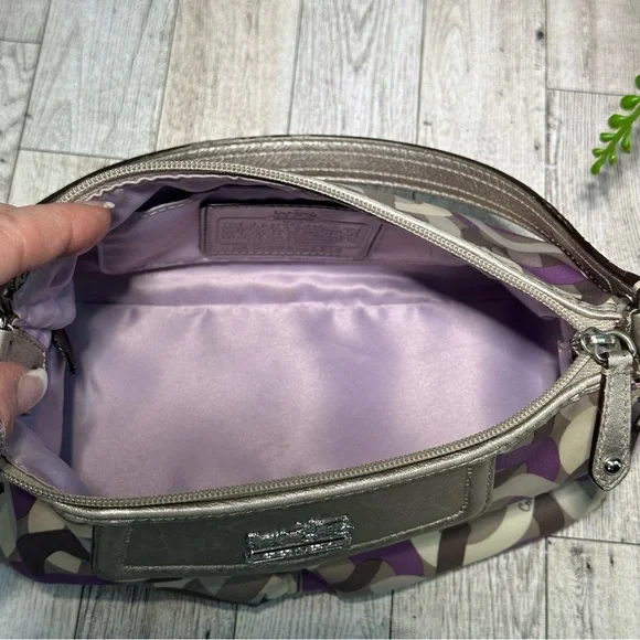 COACH - Mini Madison Op Art Shoulder Handbag Purple Silver Cream & Gray - Picture 13 of 15
